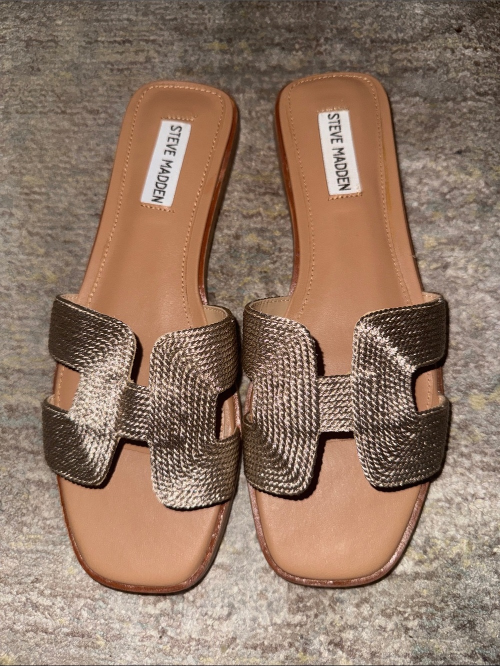 Steve Madden Metallic Gold-Silver Braided Slide Sandals